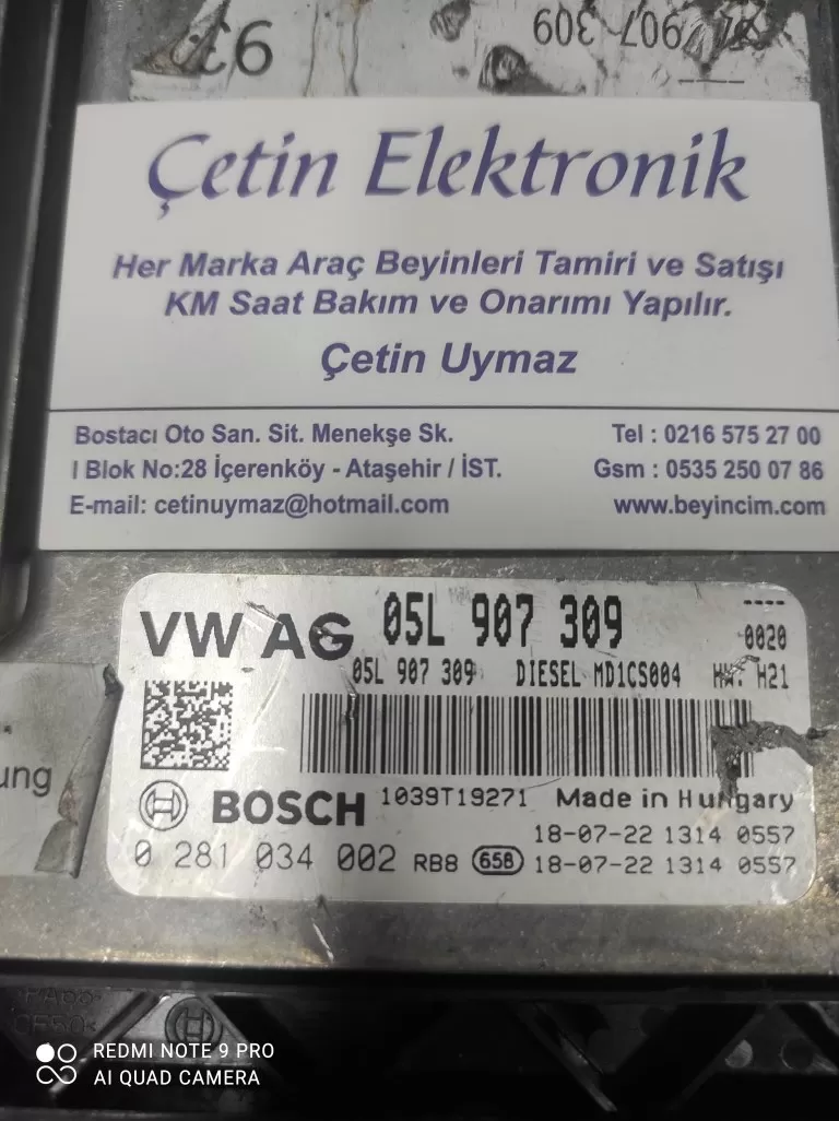 AUDI A6 2.0 TDI MOTOR KONTROL. 05L907309 .0281034002 BEYİNCİ CETİN İSTANBUL BOSTANCI SANAYİ SİTESİ
